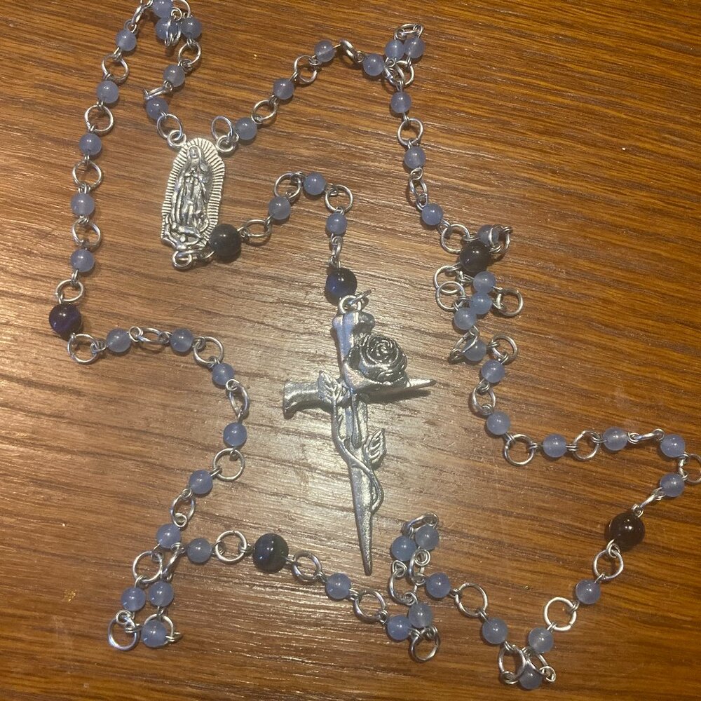 Handmade Rosary with Baby Blue Glass Beads